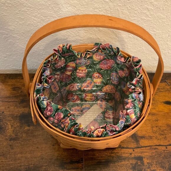 Longaberger Vintage Holiday Easter Egg Liner With Plastic Protector Basket 1992 - Picture 3 of 7